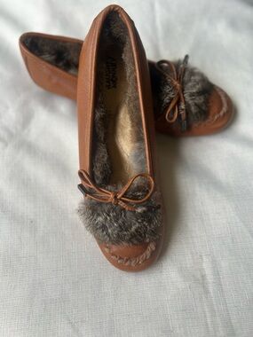 naughty monkey Brown Faux-Fur Trim Moccasin Flats
